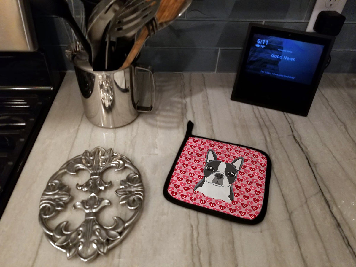 Boston Terrier Pot Holder Set of 2 Heat Resistant Quilted Hot Pads 7.5 x 7.5 Inch, Insulated Kitchen Trivets for Cooking & Baking