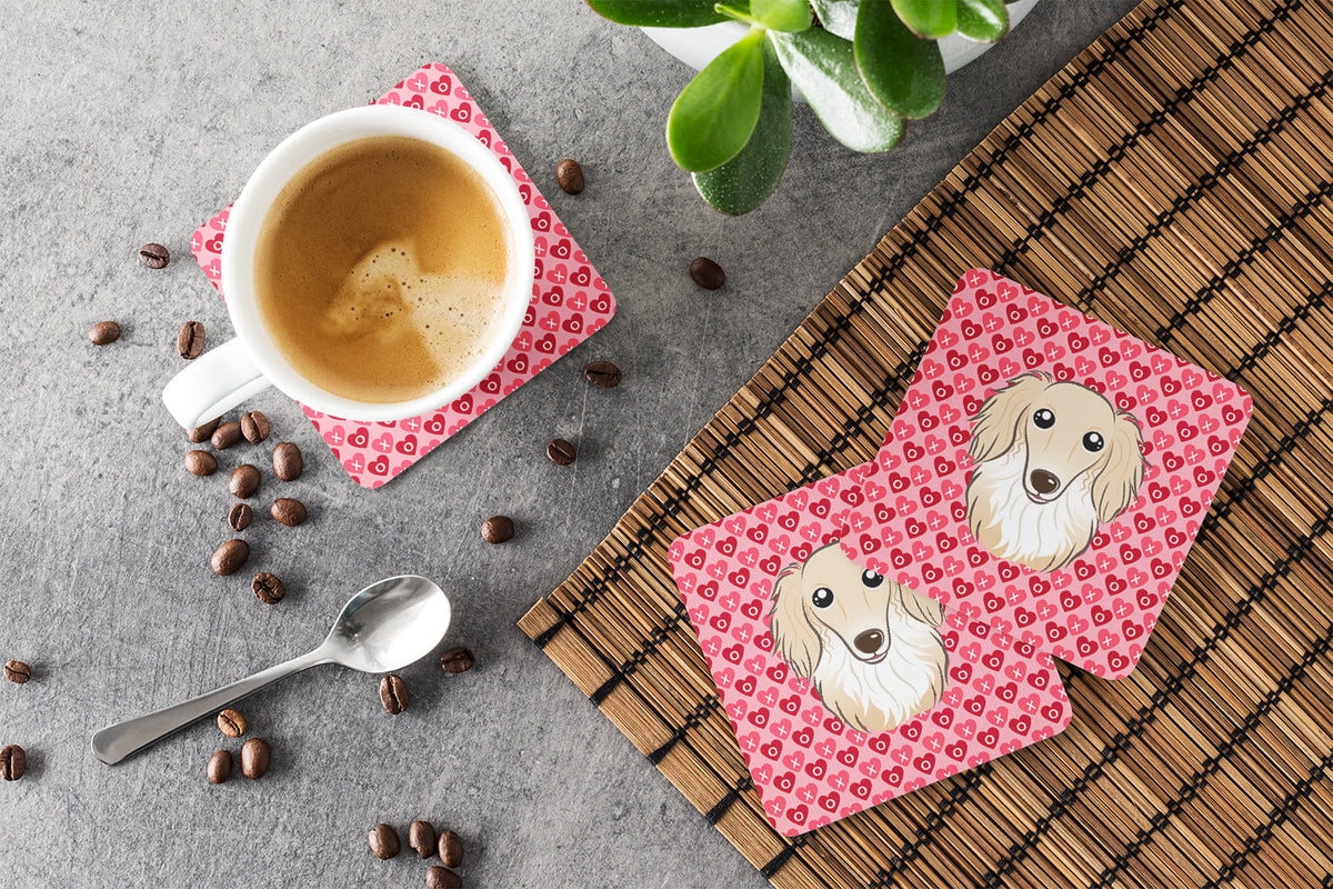 Longhair Creme Dachshund Foam Coasters Set of 4 Cup Coasters for Indoor Outdoor, Tabletop Protection, Anti Slip, Mouse pad Material