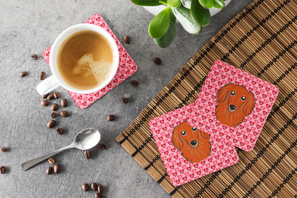 Longhair Red Dachshund Foam Coasters Set of 4 Cup Coasters for Indoor Outdoor, Tabletop Protection, Anti Slip, Mouse pad Material