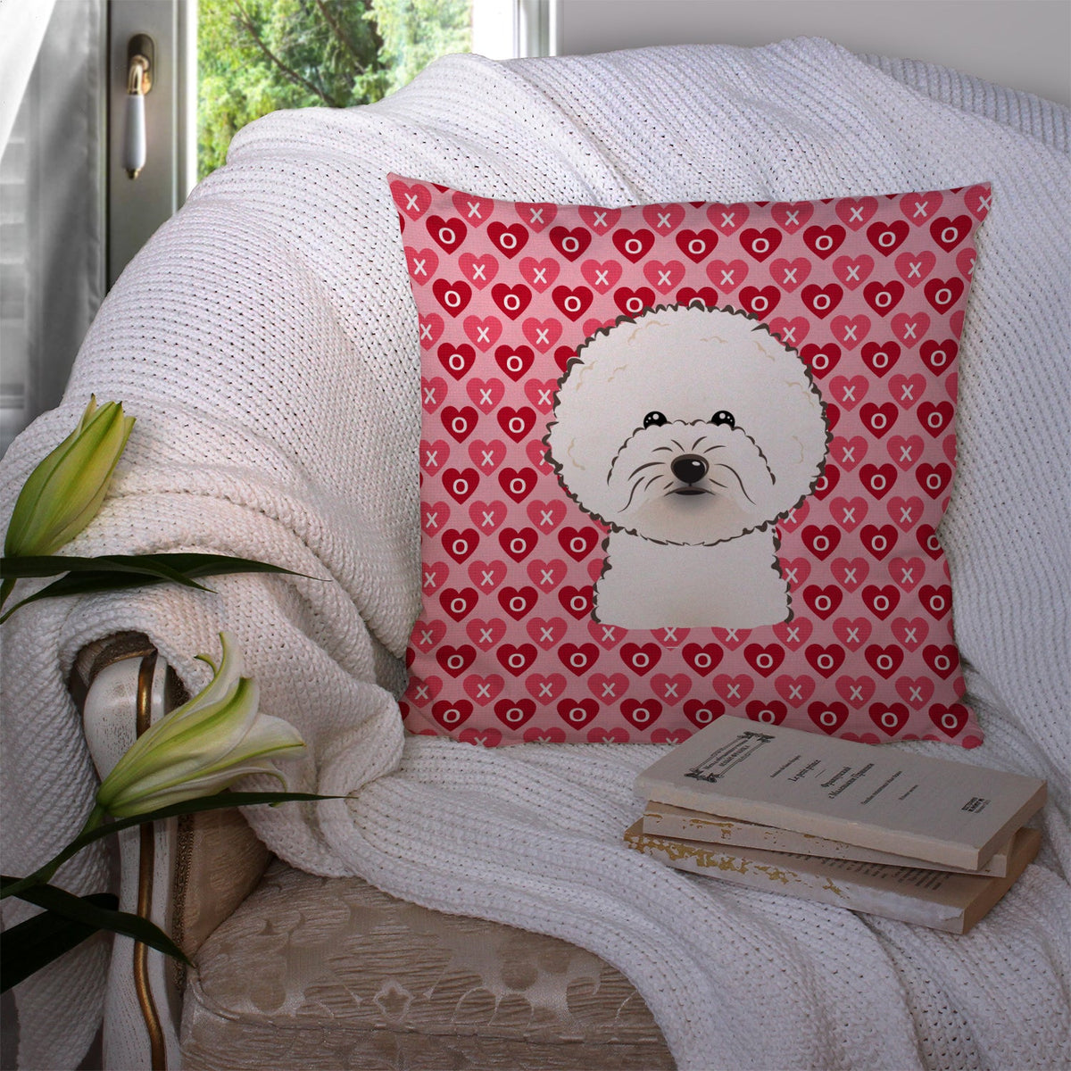 Bichon Frise Decorative Throw Pillow 14x14 Indoor Outdoor Accent Cushion, Fabric Cover with Insert for Sofa, Bed, Porch & Living Room