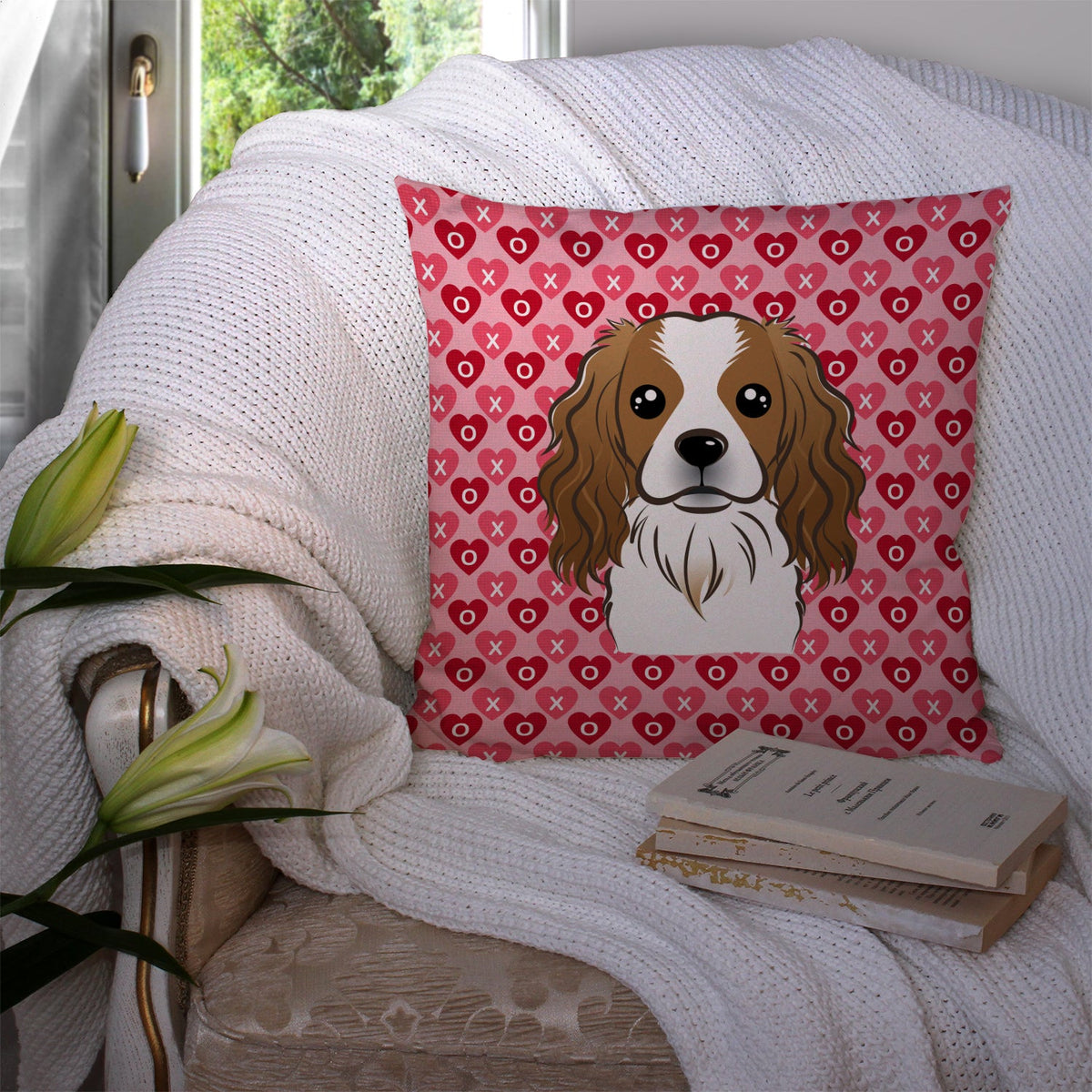 Cavalier Spaniel Decorative Throw Pillow 14x14 Indoor Outdoor Accent Cushion, Fabric Cover with Insert for Sofa, Bed, Porch & Living Room