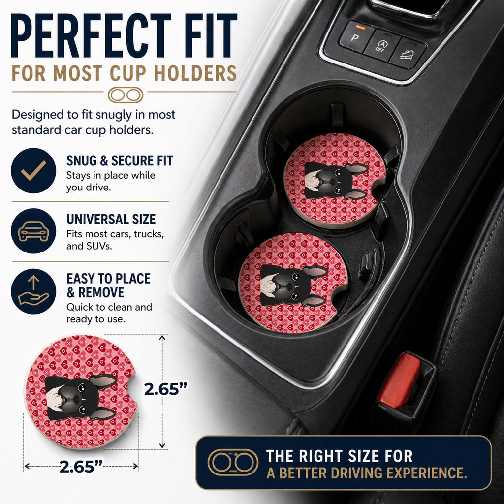 French Bulldog Set of 2 Cup Holder Car Coasters Absorbent Round Sandstone Coasters Gifts for Men or Women, 2.5, Multicolor