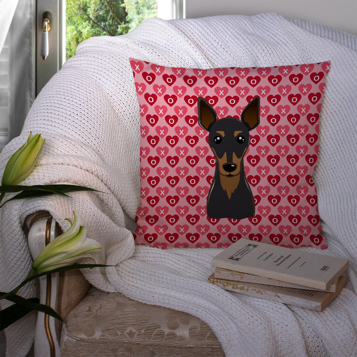 Min Pin Decorative Throw Pillow 14x14 Indoor Outdoor Accent Cushion, Fabric Cover with Insert for Sofa, Bed, Porch & Living Room