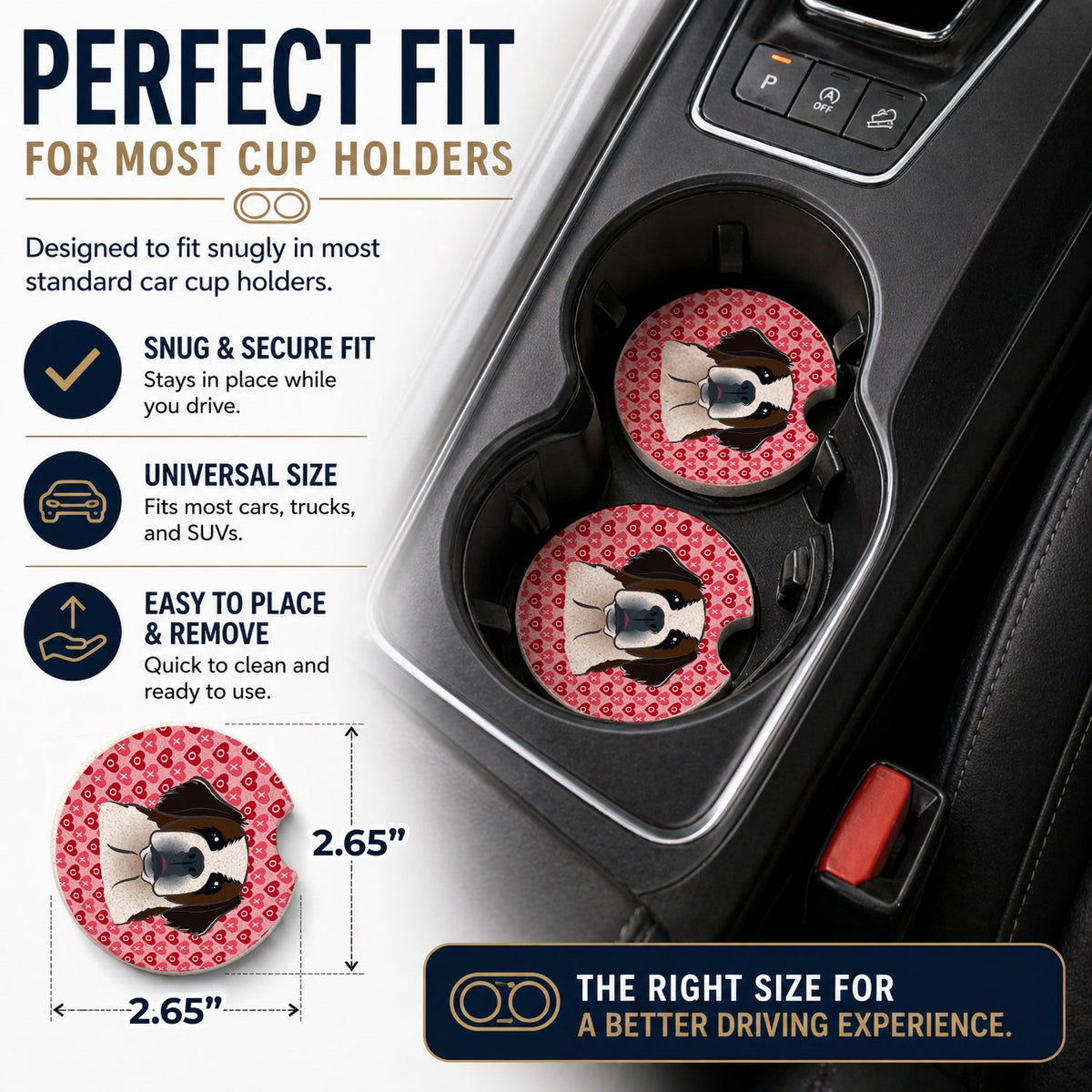 Saint Bernard Set of 2 Cup Holder Car Coasters Absorbent Round Sandstone Coasters Gifts for Men or Women, 2.5, Multicolor