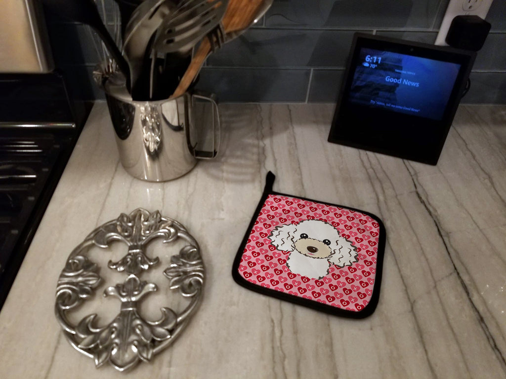 White Poodle Pot Holder Set of 2 Heat Resistant Quilted Hot Pads 7.5 x 7.5 Inch, Insulated Kitchen Trivets for Cooking & Baking