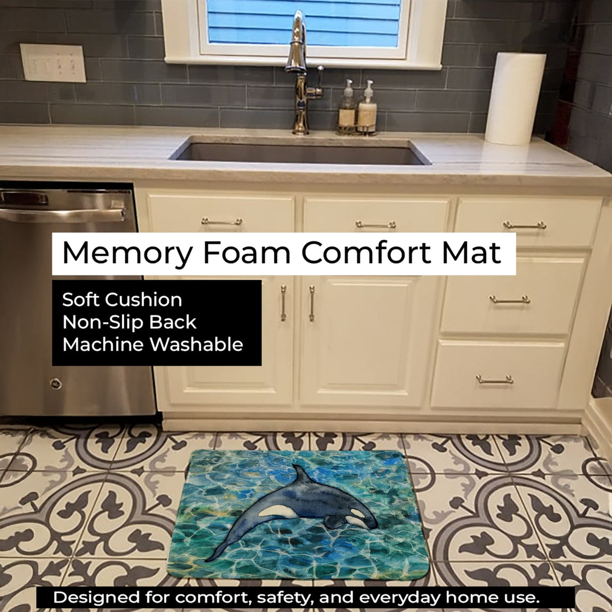 Killer Whale Orca #2 Memory Foam Kitchen Mat Machine Washable Anti-Fatigue Cushion Comfort Bath or Kitchen Rug