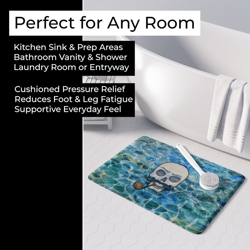 Skeleton Skull Pirate Memory Foam Kitchen Mat Machine Washable Anti-Fatigue Cushion Comfort Bath or Kitchen Rug
