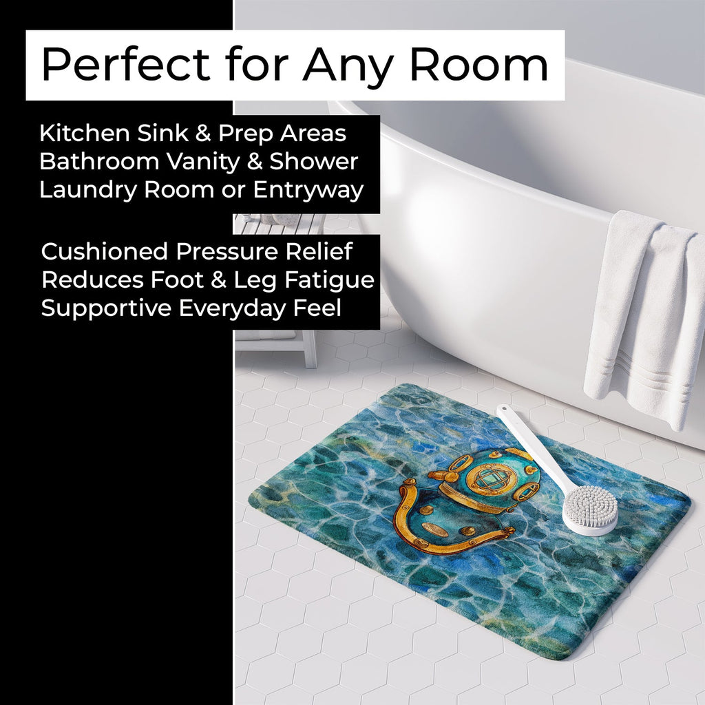 Deep Sea Diving Helmet Memory Foam Kitchen Mat Machine Washable Anti-Fatigue Cushion Comfort Bath or Kitchen Rug