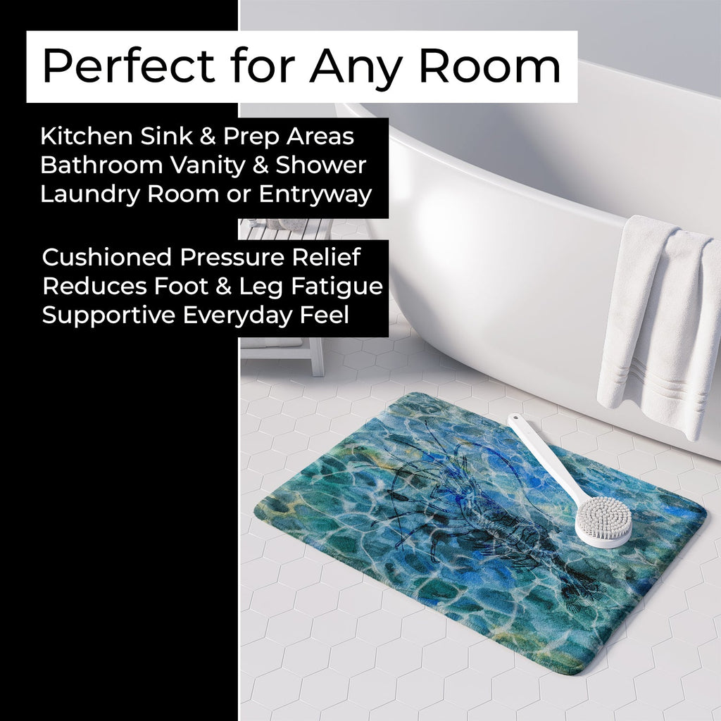 Shrimp Under water Memory Foam Kitchen Mat Machine Washable Anti-Fatigue Cushion Comfort Bath or Kitchen Rug