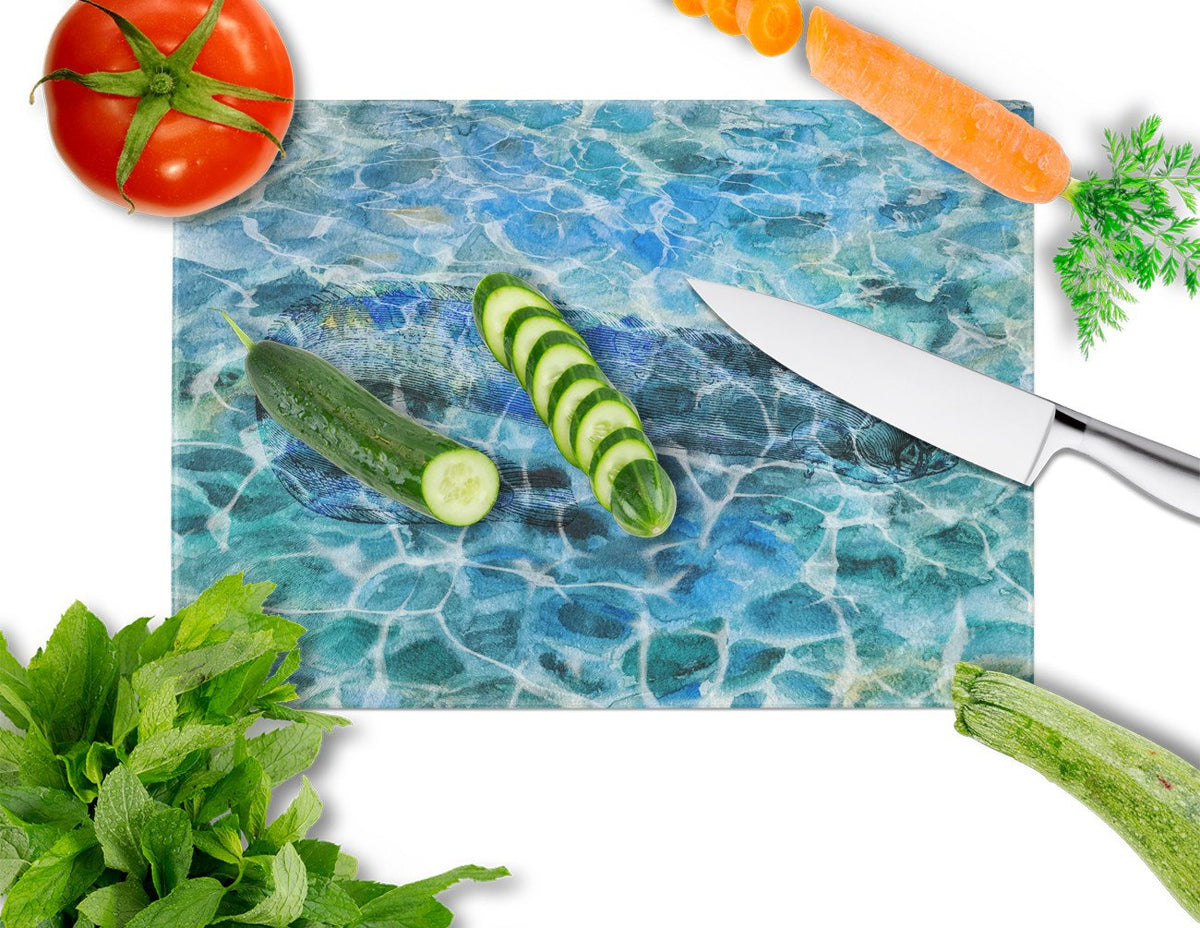 Eel Under water Cutting Board Tempered Glass Kitchen Cutting Surface, Heat Resistant Chopping, Non-Slip Feet, Food Prep & Serving