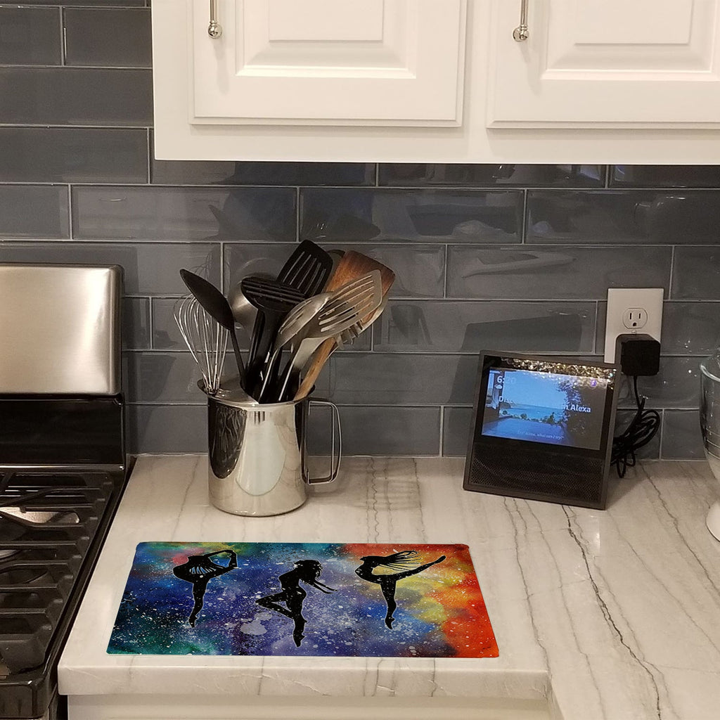 Dancers Cutting Board Tempered Glass Kitchen Cutting Surface, Heat Resistant Chopping, Non-Slip Feet, Food Prep & Serving