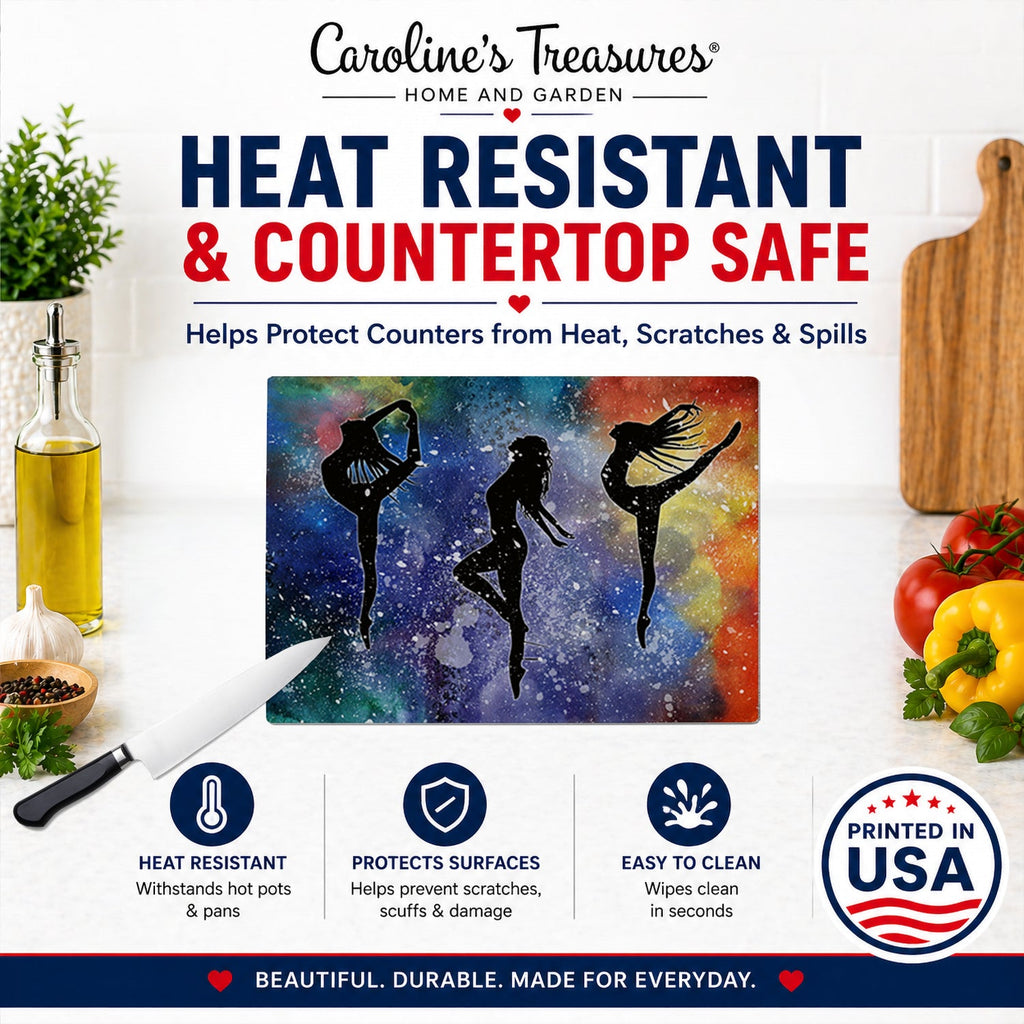 Dancers Cutting Board Tempered Glass Kitchen Cutting Surface, Heat Resistant Chopping, Non-Slip Feet, Food Prep & Serving