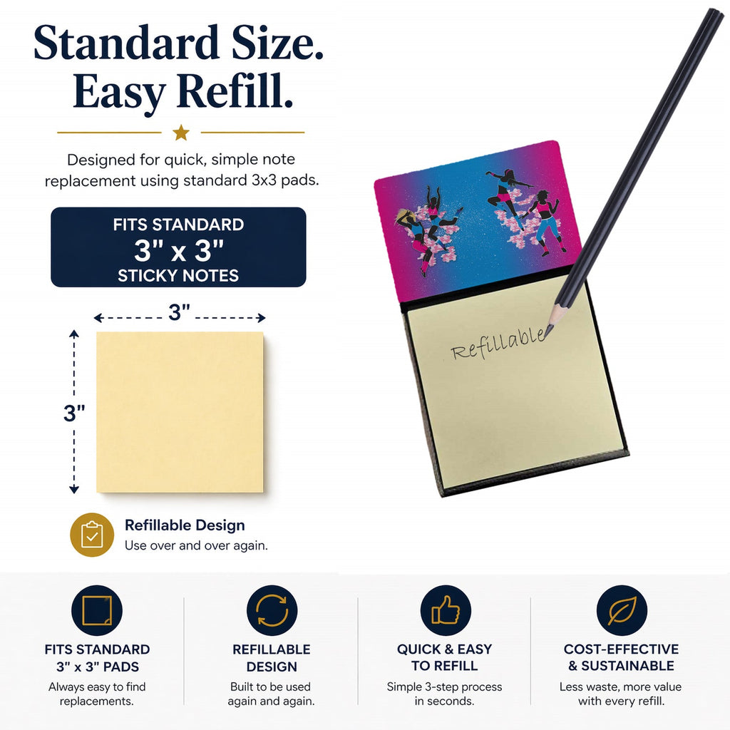Hip Hop in Pink Blue Watercolor Sticky Note Holder Refillable Dispenser Desk Accessory 3x3 Pad Gift