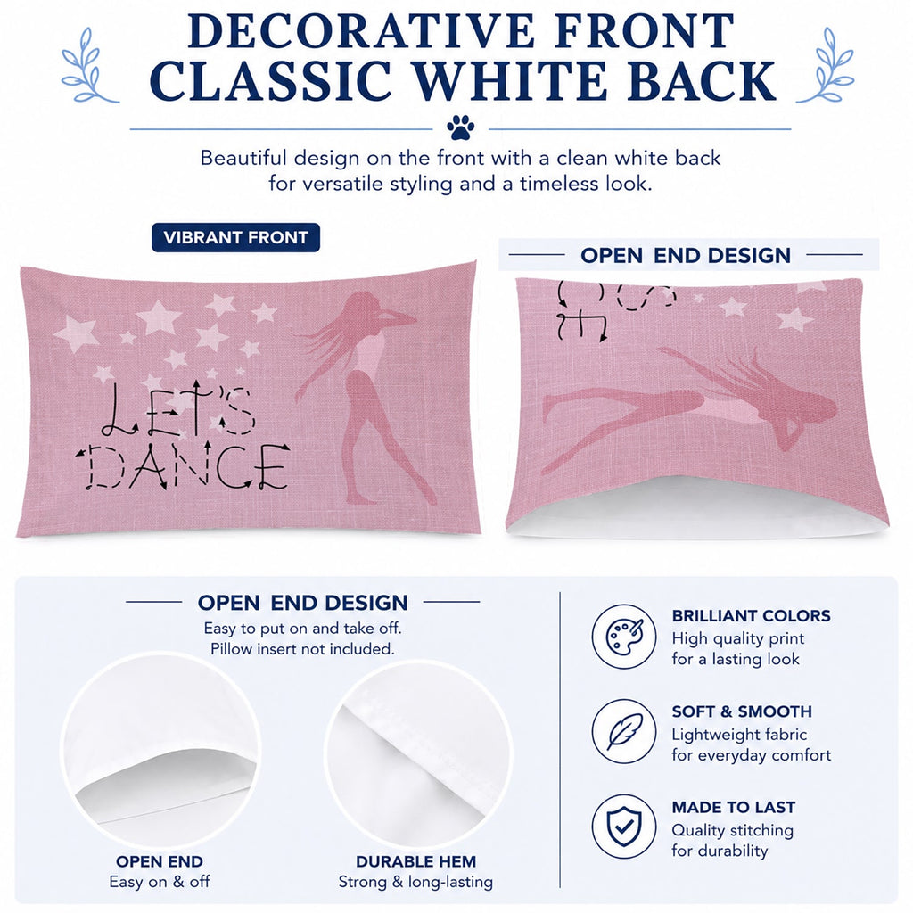 Let's Dance Linen Pink Standard Pillowcase Lightweight Super Soft Easy Care Decorative Artwork Pillowcase, Standard