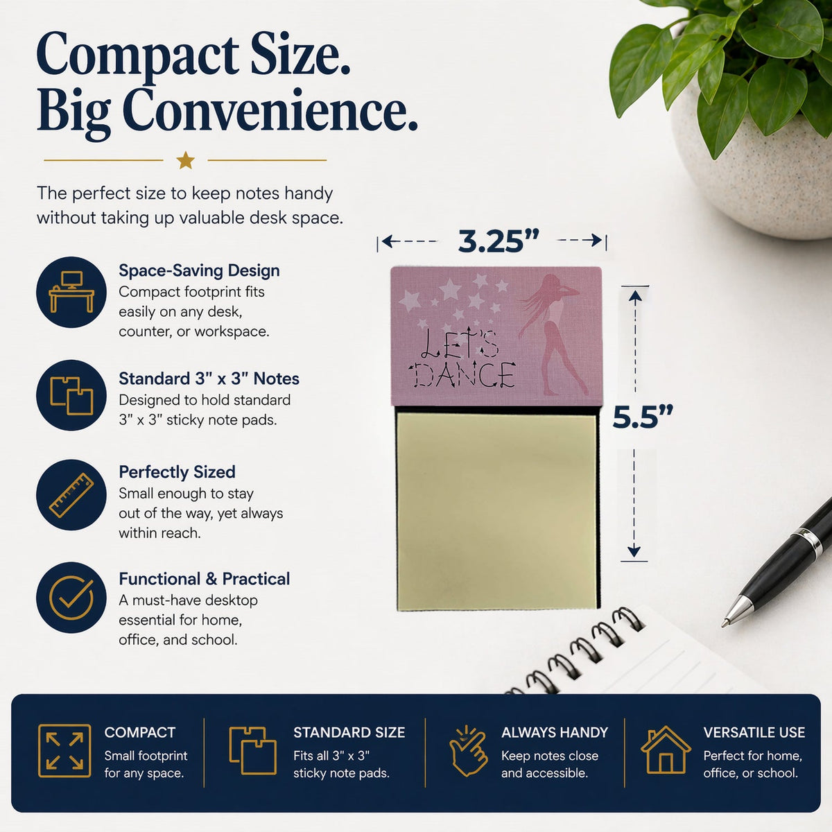 Let's Dance Linen Pink Watercolor Sticky Note Holder Refillable Dispenser Desk Accessory 3x3 Pad Gift