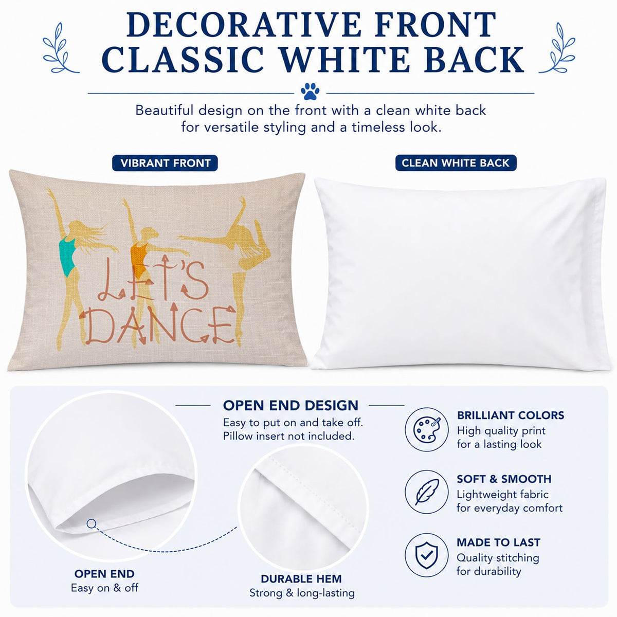 Let's Dance Linen Light Standard Pillowcase Lightweight Super Soft Easy Care Decorative Artwork Pillowcase, Standard
