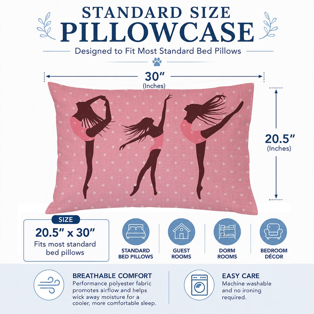 Dancers Linen Pink Polkadots Standard Pillowcase Lightweight Super Soft Easy Care Decorative Artwork Pillowcase, Standard