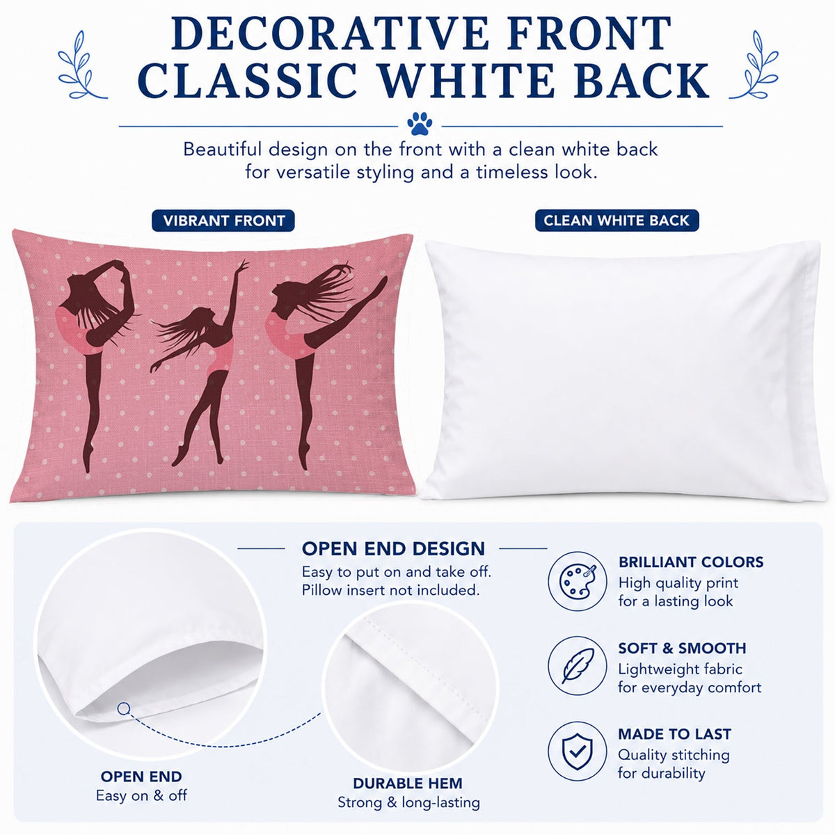 Dancers Linen Pink Polkadots Standard Pillowcase Lightweight Super Soft Easy Care Decorative Artwork Pillowcase, Standard