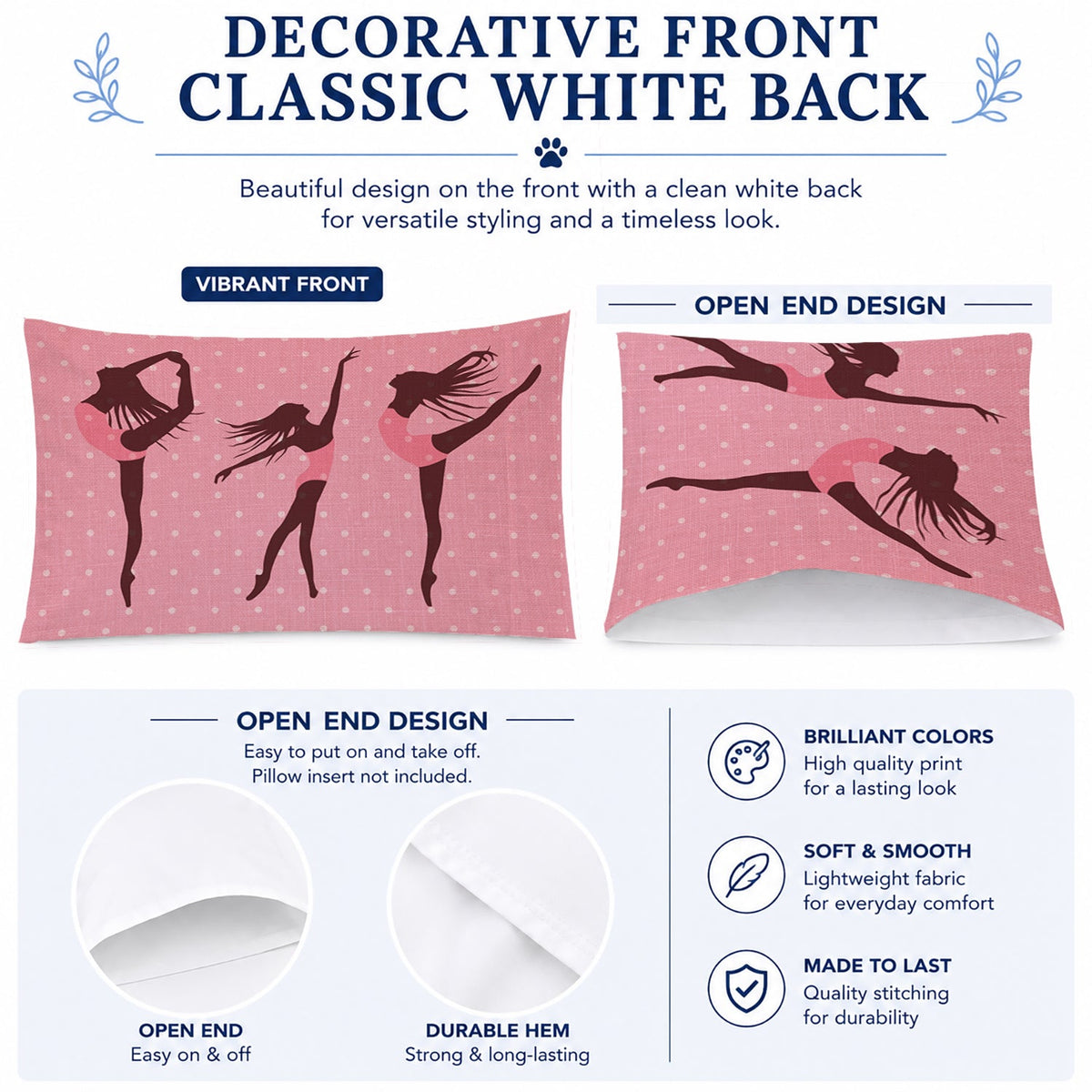 Dancers Linen Pink Polkadots Standard Pillowcase Lightweight Super Soft Easy Care Decorative Artwork Pillowcase, Standard
