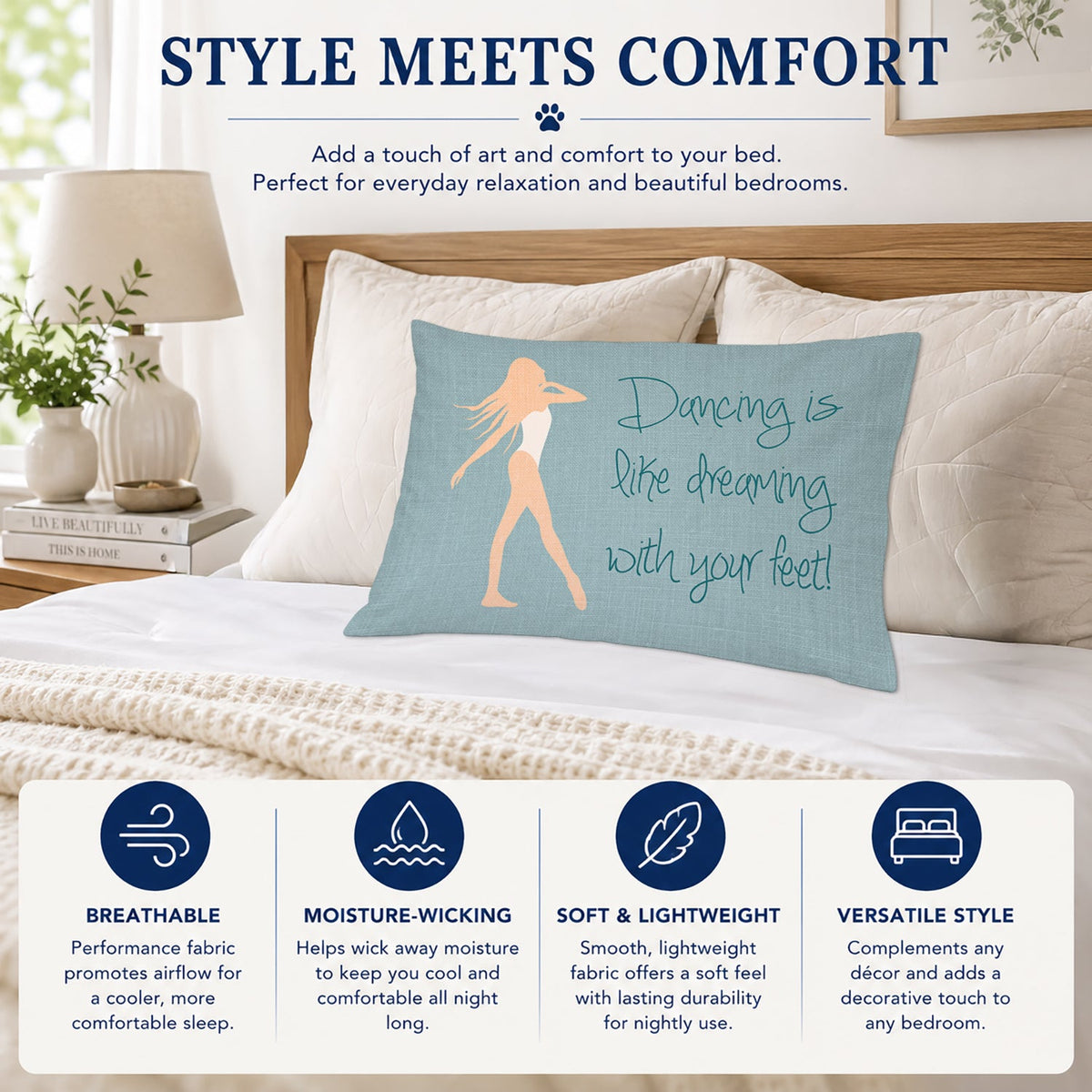 Dancing is Like Dreaming Standard Pillowcase Lightweight Super Soft Easy Care Decorative Artwork Pillowcase, Standard