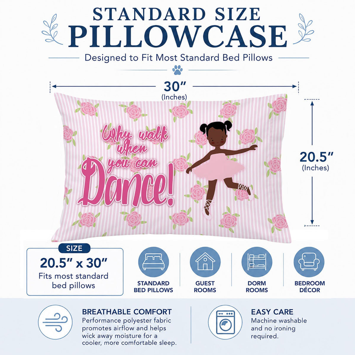 Ballet African American Pigtails Standard Pillowcase Lightweight Super Soft Easy Care Decorative Artwork Pillowcase, Standard