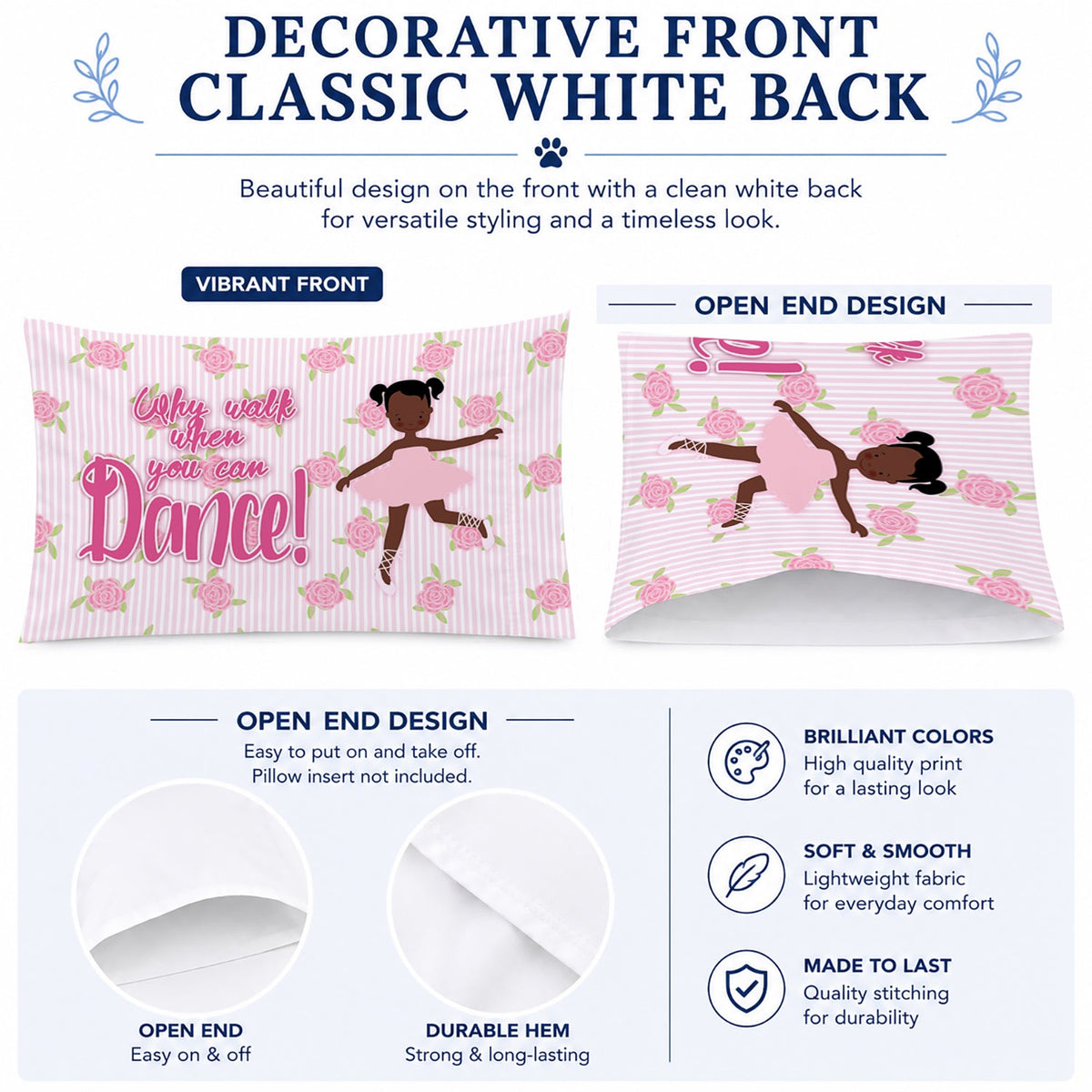 Ballet African American Pigtails Standard Pillowcase Lightweight Super Soft Easy Care Decorative Artwork Pillowcase, Standard