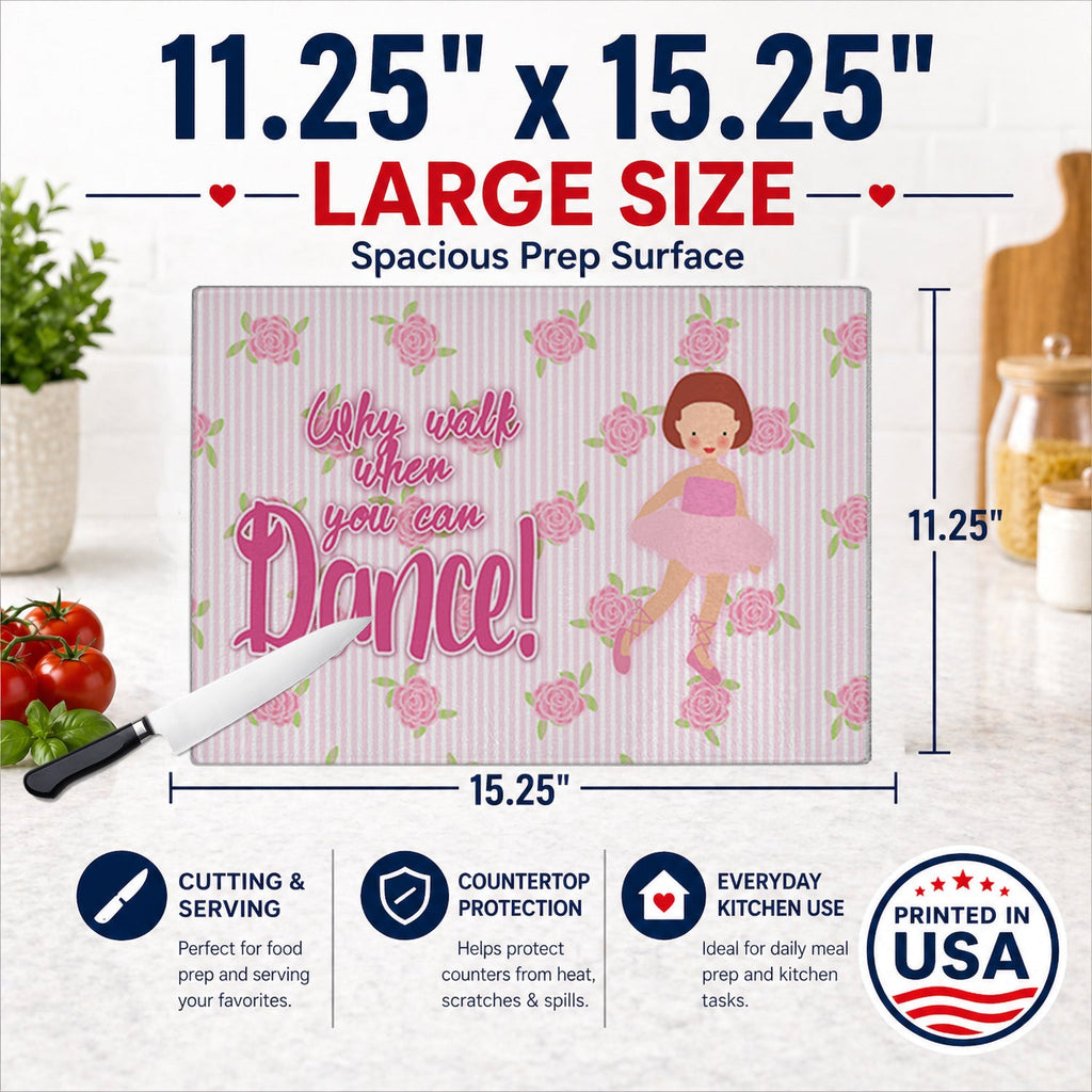 Ballet Red Short Hair Cutting Board Tempered Glass Kitchen Cutting Surface, Heat Resistant Chopping, Non-Slip Feet, Food Prep & Serving