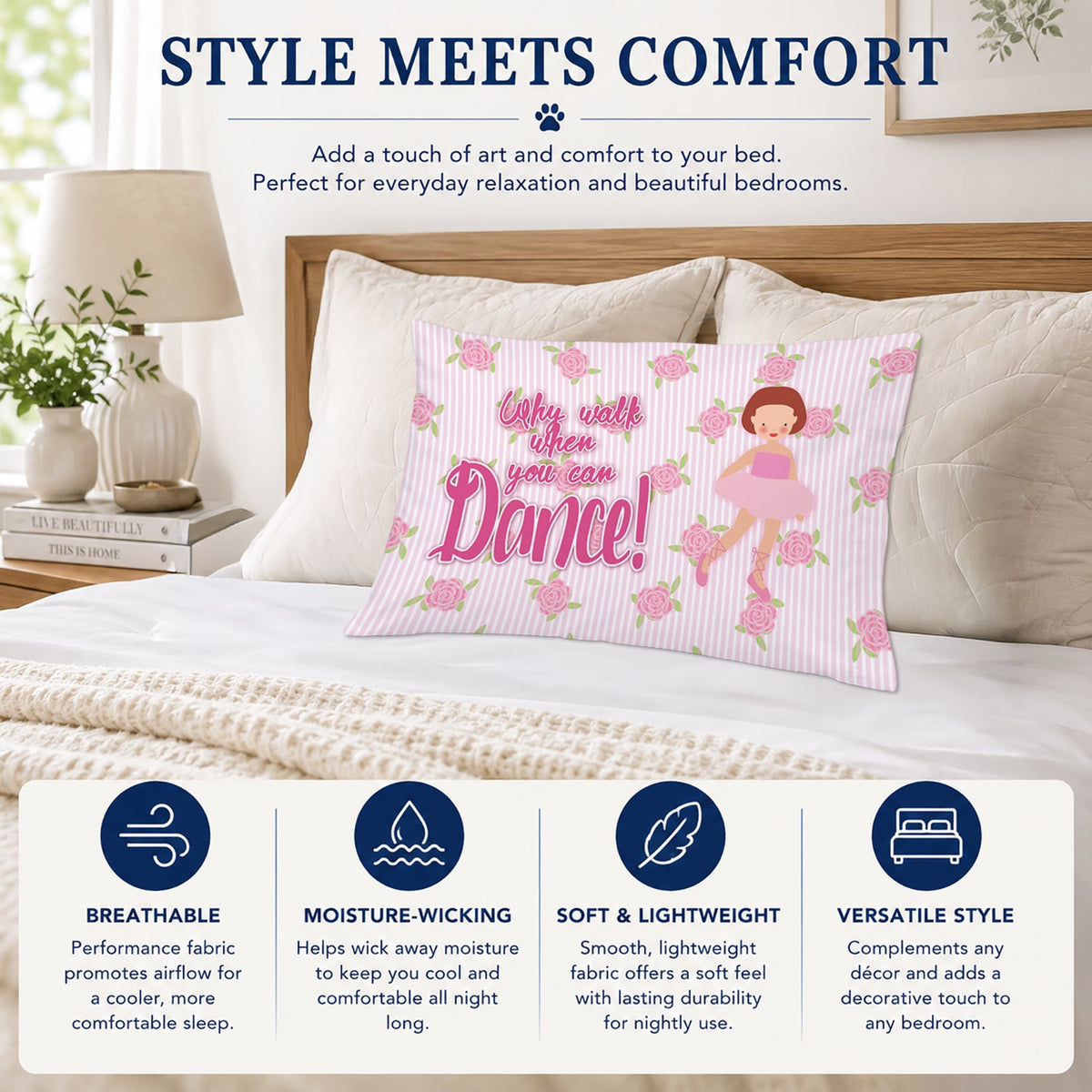 Ballet Red Short Hair Standard Pillowcase Lightweight Super Soft Easy Care Decorative Artwork Pillowcase, Standard