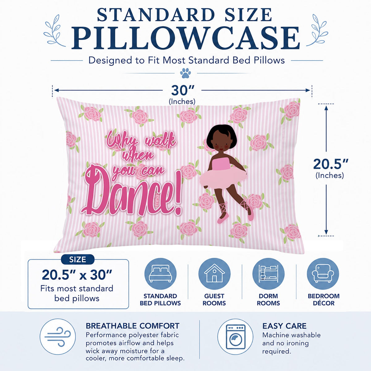 Ballet African American Short Hair Standard Pillowcase Lightweight Super Soft Easy Care Decorative Artwork Pillowcase, Standard