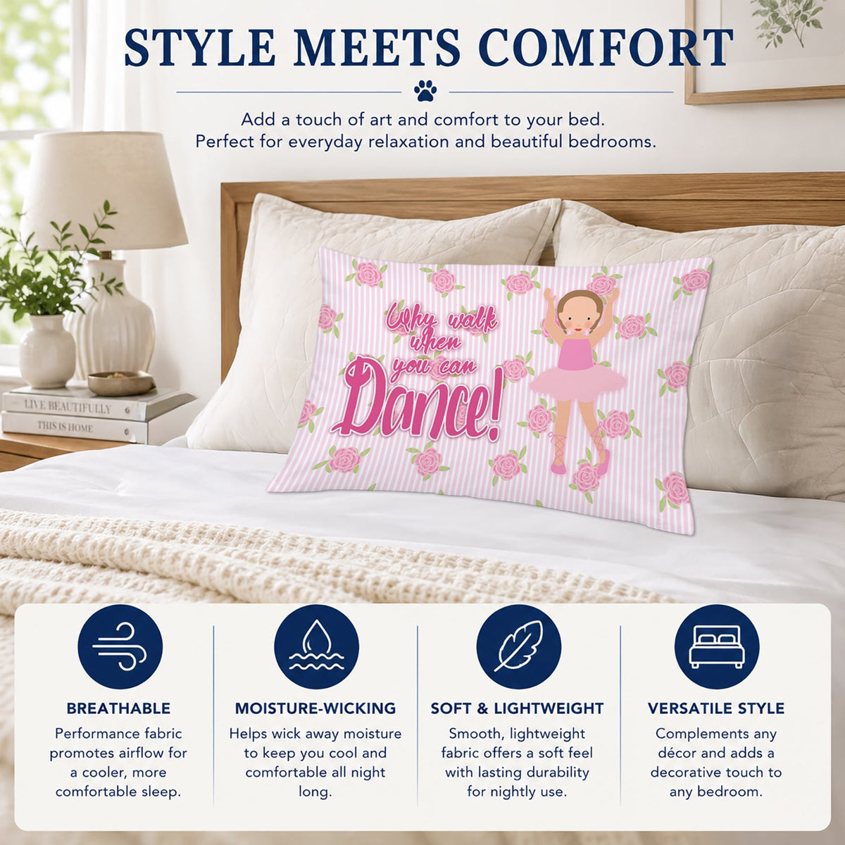 Ballet Brown Short Hair Standard Pillowcase Lightweight Super Soft Easy Care Decorative Artwork Pillowcase, Standard