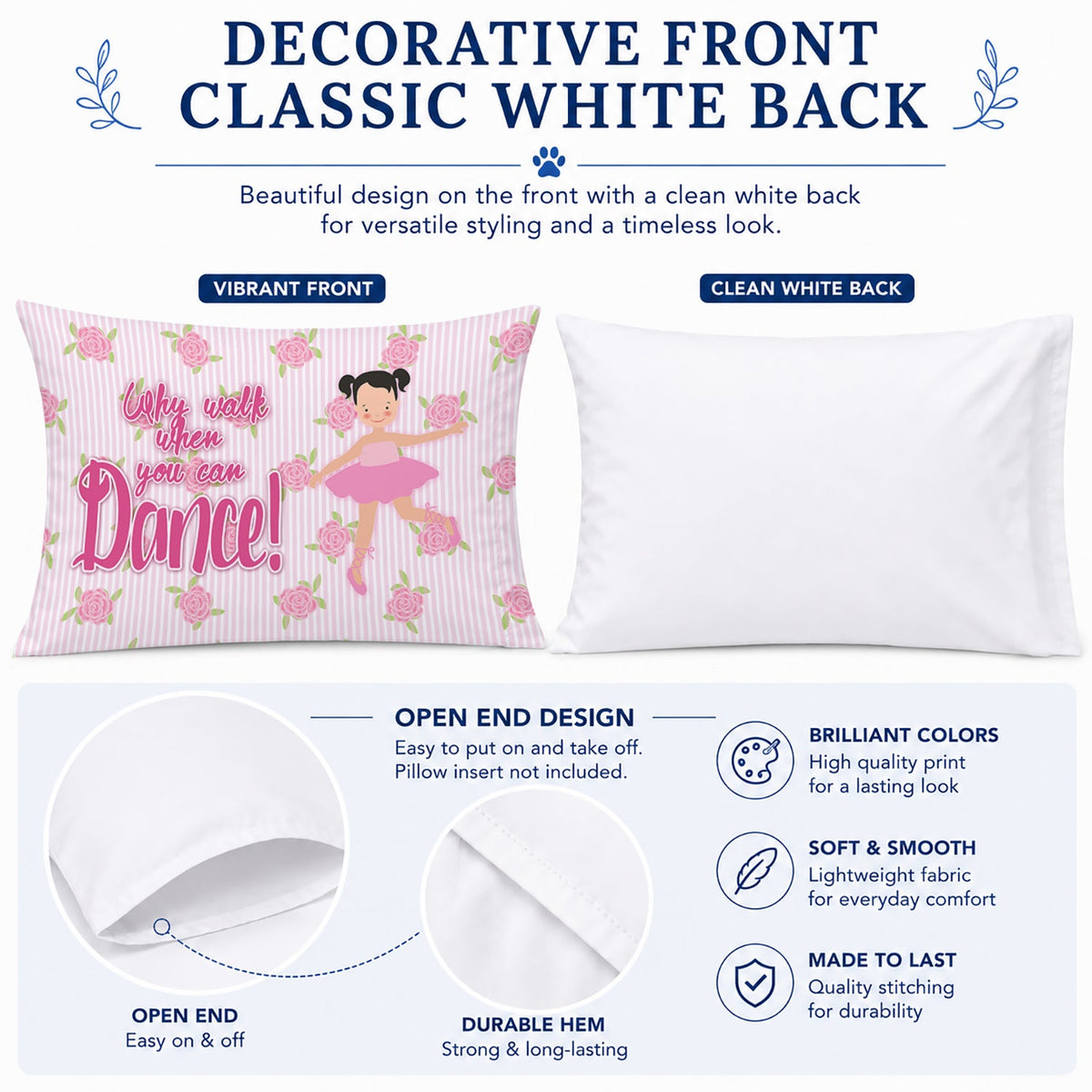 Ballet Pigtails Standard Pillowcase Lightweight Super Soft Easy Care Decorative Artwork Pillowcase, Standard