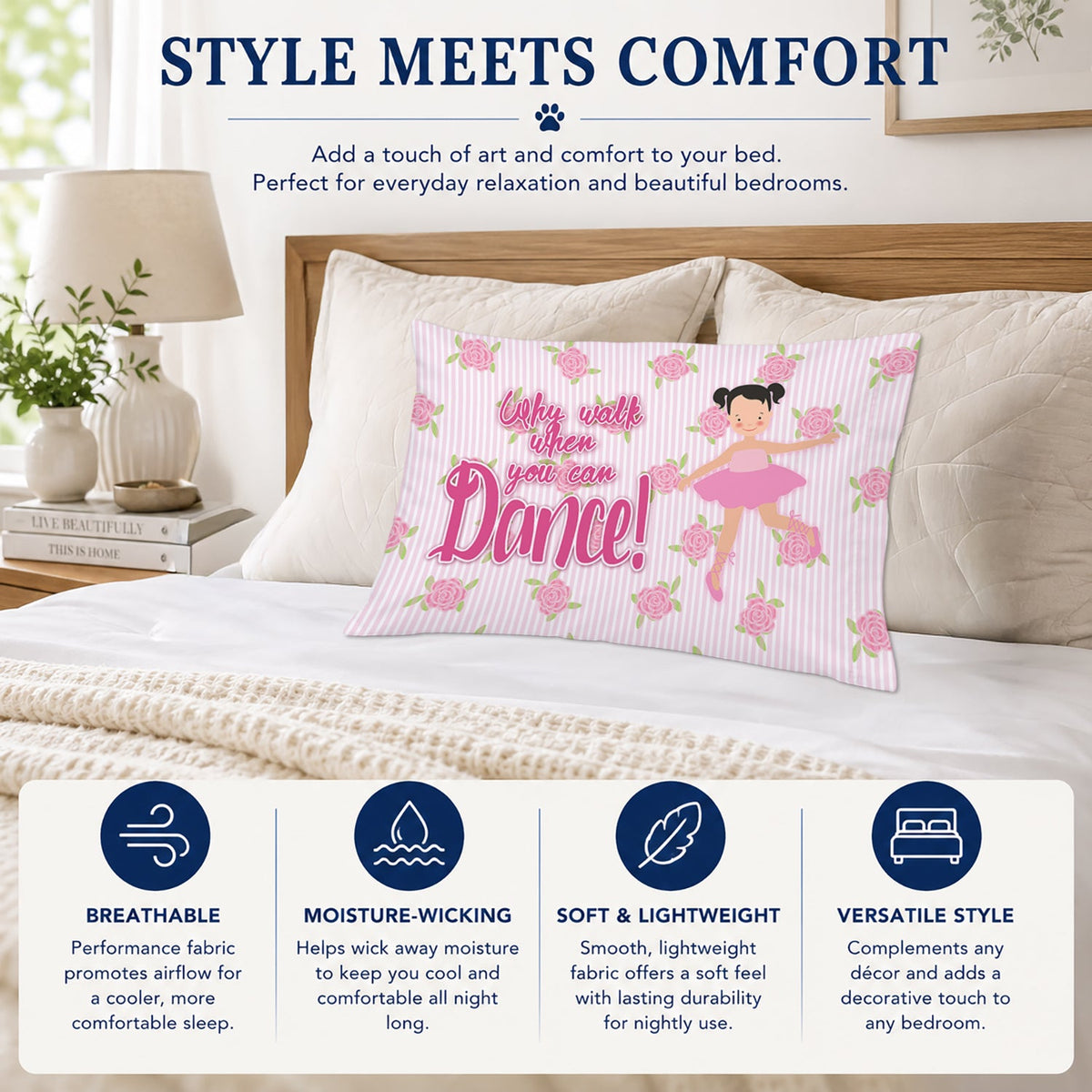 Ballet Pigtails Standard Pillowcase Lightweight Super Soft Easy Care Decorative Artwork Pillowcase, Standard