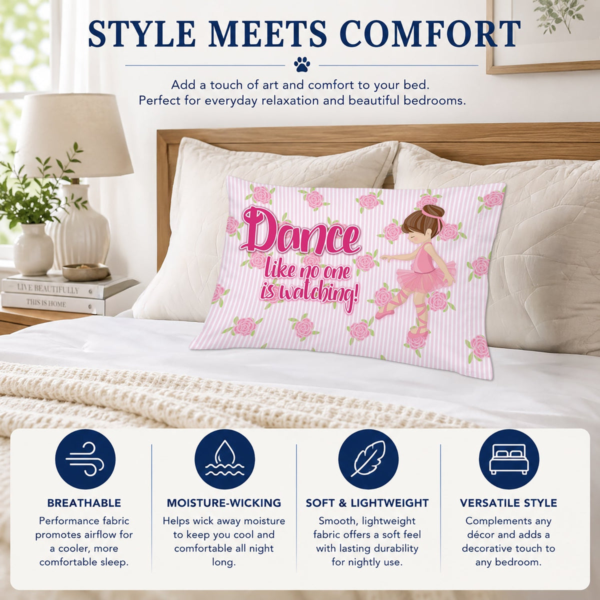 Ballet Dance Brunette Standard Pillowcase Lightweight Super Soft Easy Care Decorative Artwork Pillowcase, Standard