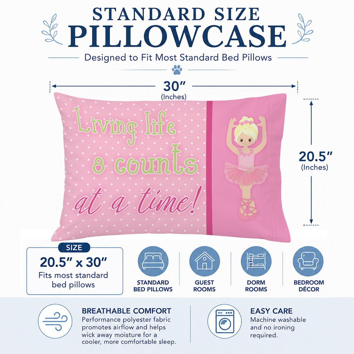 Ballet in 8 Counts Blonde Standard Pillowcase Lightweight Super Soft Easy Care Decorative Artwork Pillowcase, Standard