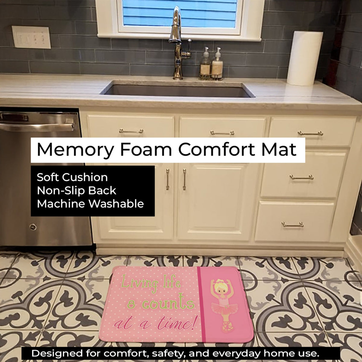 Ballet in 8 Counts Blonde Memory Foam Kitchen Mat Machine Washable Anti-Fatigue Cushion Comfort Bath or Kitchen Rug