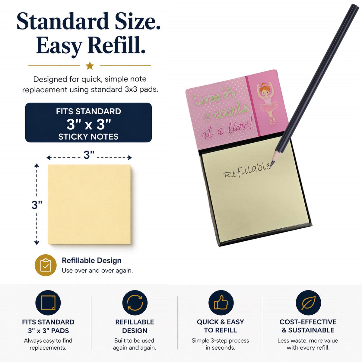 Ballet in 8 Counts Red Hair Watercolor Sticky Note Holder Refillable Dispenser Desk Accessory 3x3 Pad Gift