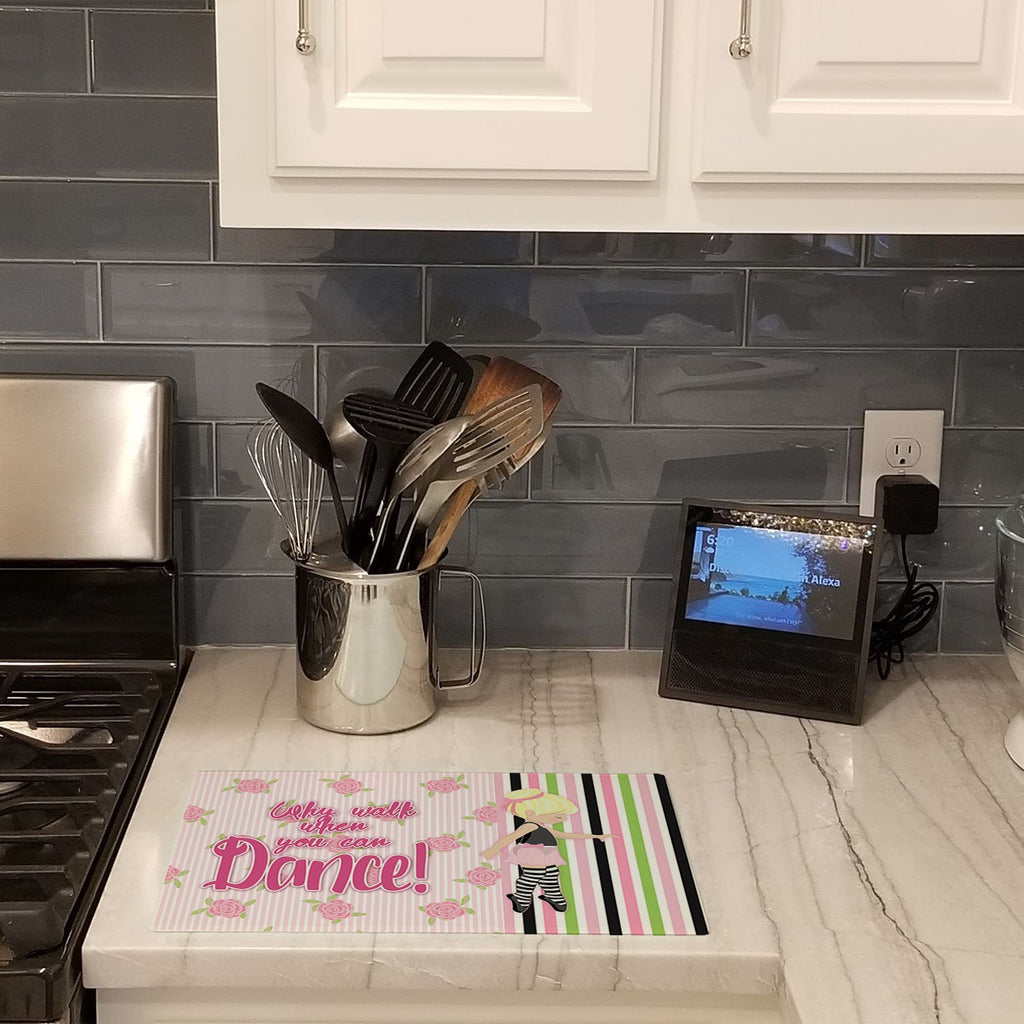 Ballet Dance Stripes Blonde Cutting Board Tempered Glass Kitchen Cutting Surface, Heat Resistant Chopping, Non-Slip Feet, Food Prep & Serving