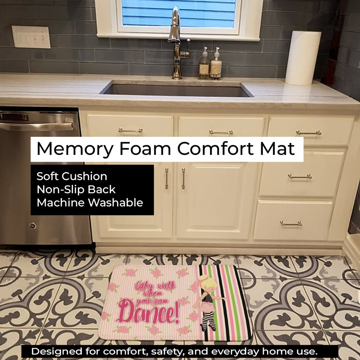 Ballet Dance Stripes Blonde Memory Foam Kitchen Mat Machine Washable Anti-Fatigue Cushion Comfort Bath or Kitchen Rug