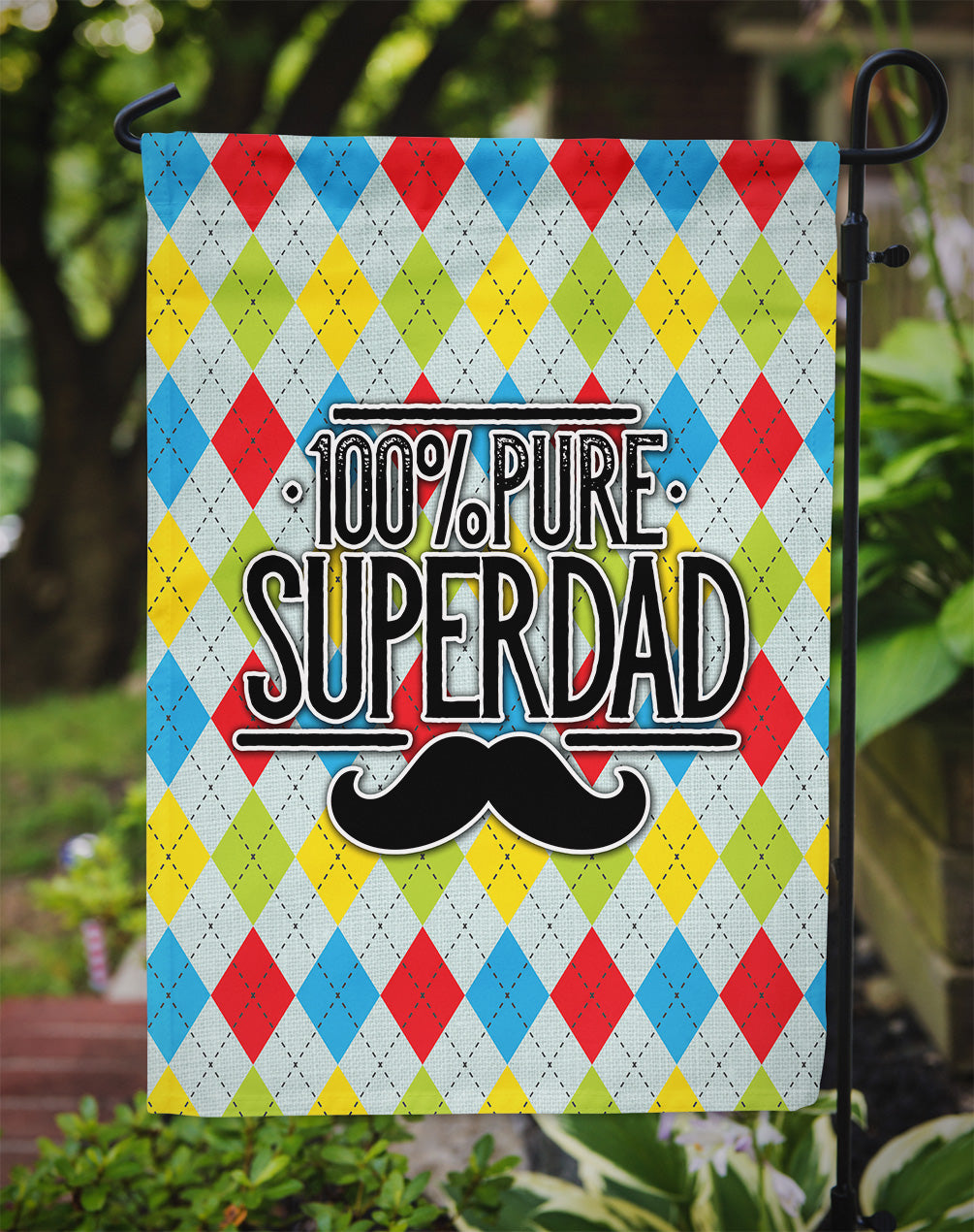 100% Pure Dad Argyle Garden Flag Mailbox Decorative Yard Banner Outside Patio Artwork for Flower Beds, Garden Size, Multicolor