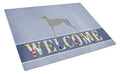 Scottish Deerhound Welcome Cutting Board Tempered Glass Kitchen Cutting Surface, Heat Resistant Chopping, Non-Slip Feet, Food Prep & Serving