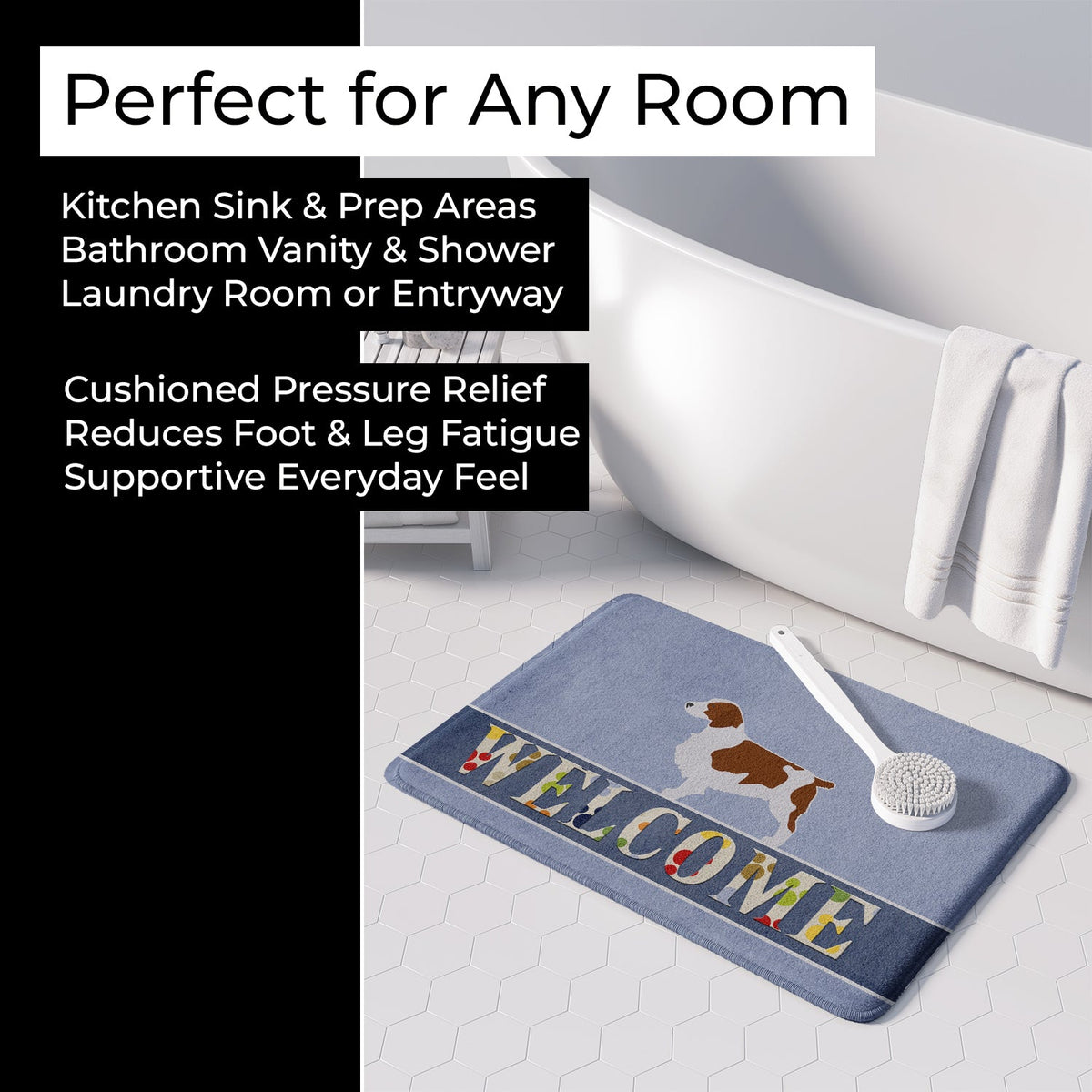 Welsh Springer Spaniel Welcome Memory Foam Kitchen Mat Machine Washable Anti-Fatigue Cushion Comfort Bath or Kitchen Rug