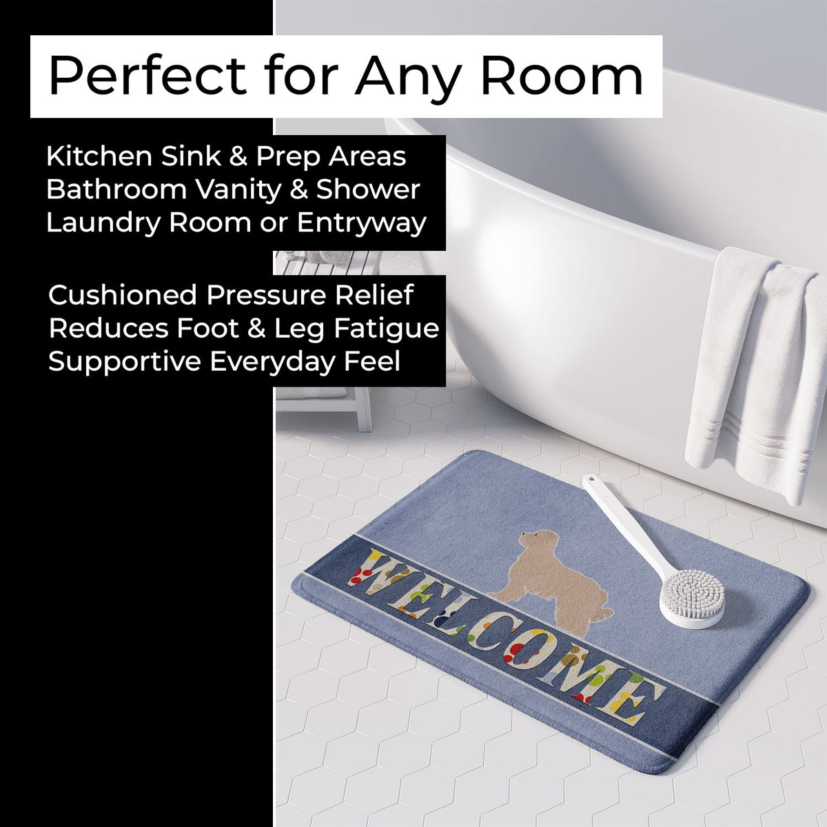 Pyrenean Shepherd Welcome Memory Foam Kitchen Mat Machine Washable Anti-Fatigue Cushion Comfort Bath or Kitchen Rug