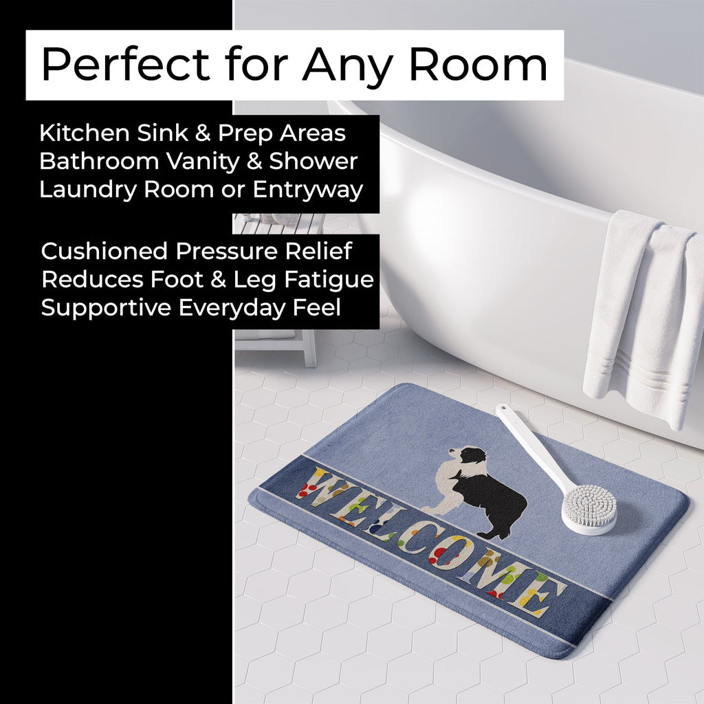 Black Border Collie Welcome Memory Foam Kitchen Mat Machine Washable Anti-Fatigue Cushion Comfort Bath or Kitchen Rug