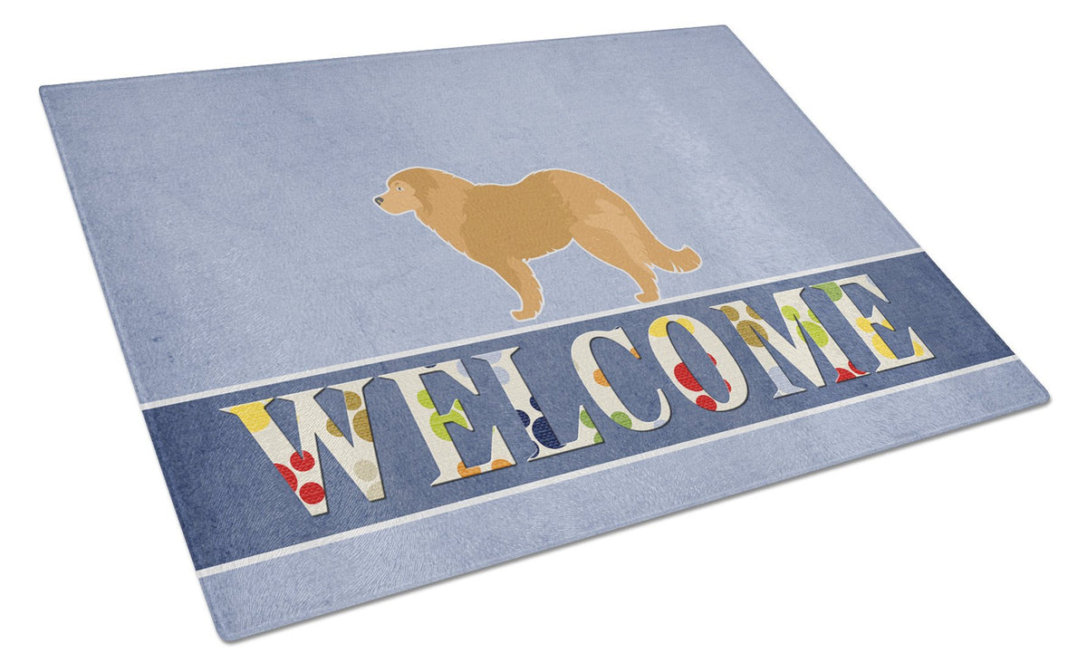 Caucasian Shepherd Dog Welcome Cutting Board Tempered Glass Kitchen Cutting Surface, Heat Resistant Chopping, Non-Slip Feet, Food Prep & Serving