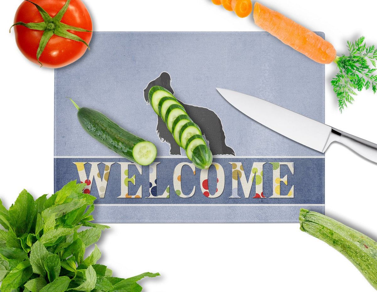 Briard Welcome Cutting Board Tempered Glass Kitchen Cutting Surface, Heat Resistant Chopping, Non-Slip Feet, Food Prep & Serving