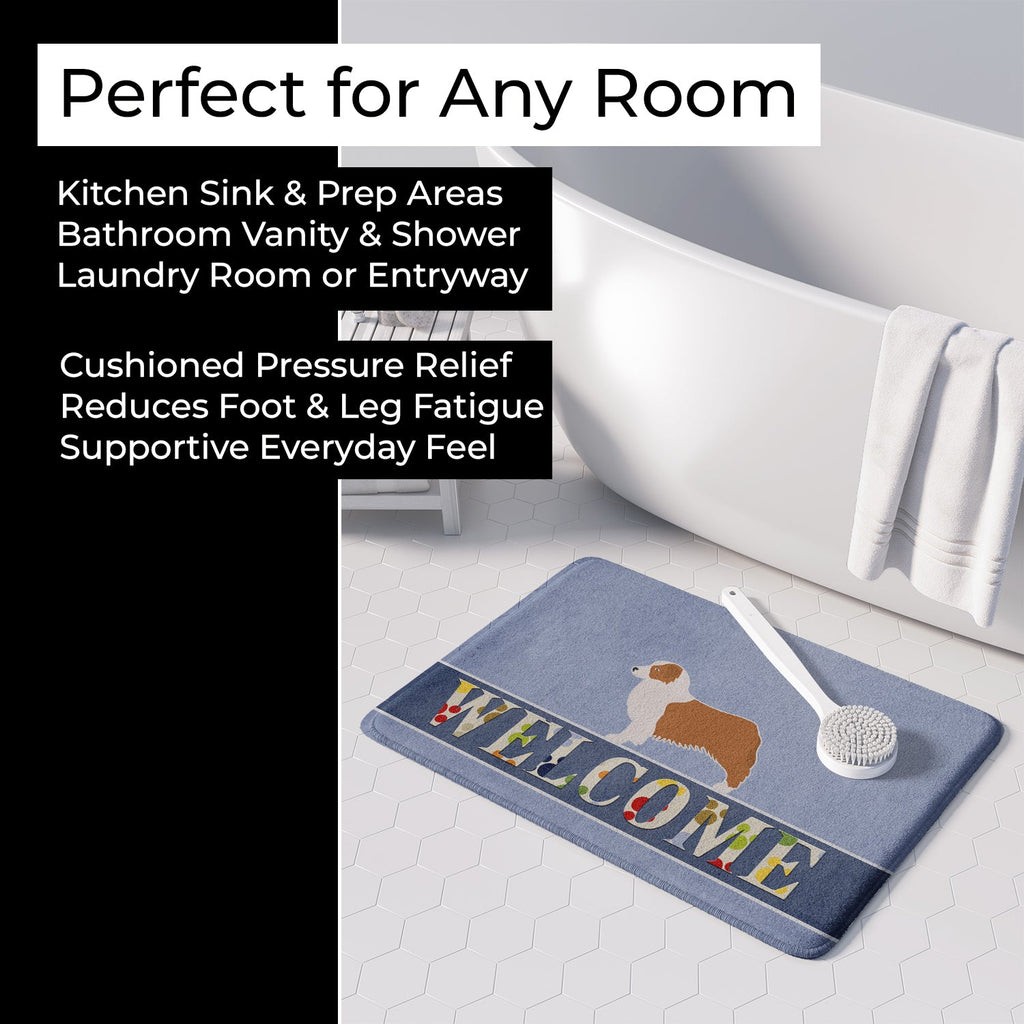 Australian Shepherd Dog Welcome Memory Foam Kitchen Mat Machine Washable Anti-Fatigue Cushion Comfort Bath or Kitchen Rug