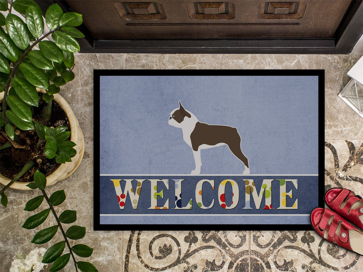 Boston Terrier Welcome Doormat Indoor Outdoor 24H X 36W Front Door Mat Rugs for Entryway, Non Slip Washable Low Pile,