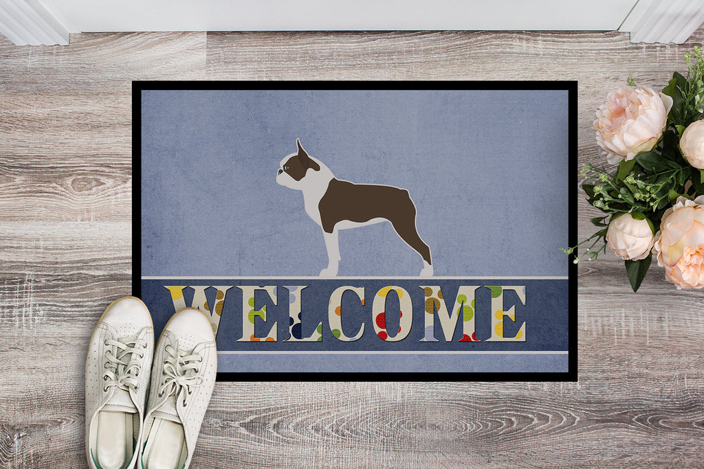 Boston Terrier Welcome Doormat Indoor Outdoor 18H X 27W Front Door Mat Rugs for Entryway, Non Slip Washable