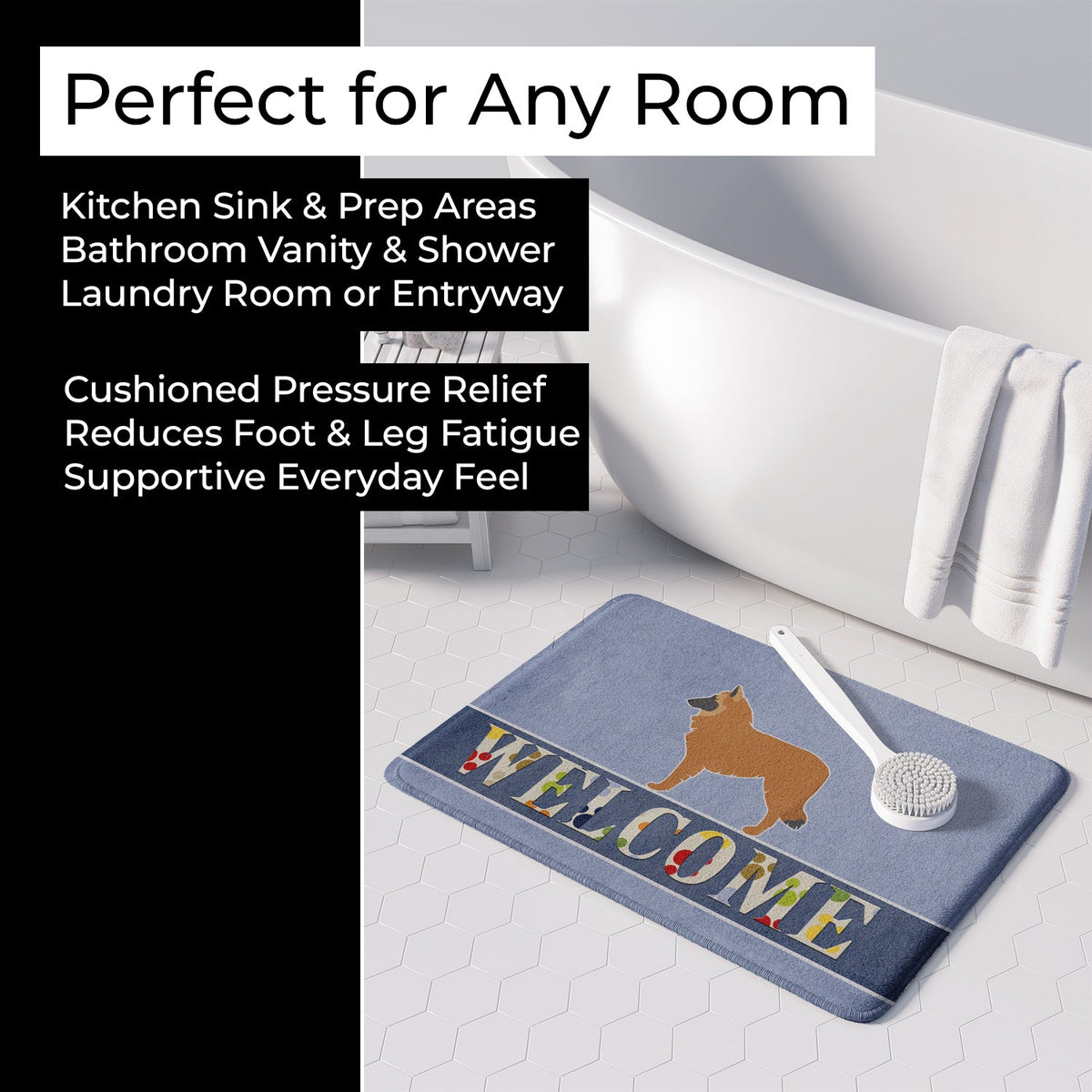 Belgian Shepherd Welcome Memory Foam Kitchen Mat Machine Washable Anti-Fatigue Cushion Comfort Bath or Kitchen Rug