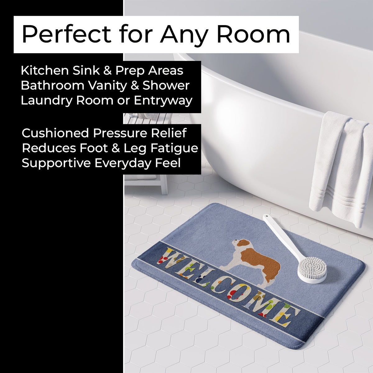 Saint Bernard Welcome Memory Foam Kitchen Mat Machine Washable Anti-Fatigue Cushion Comfort Bath or Kitchen Rug